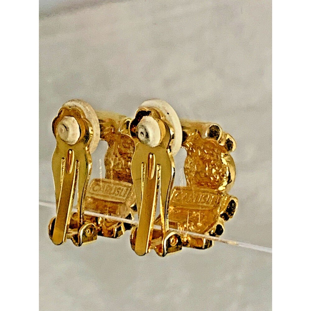 Vintage Carlisle Gold Tone Rhinestone Clip-On Earrings Retro Designer - Picture 2 of 7